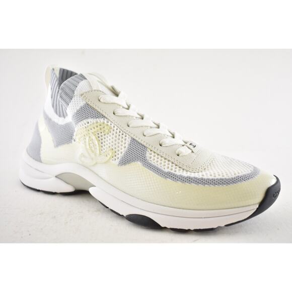 Chanel 22C Mens White Grey Knit Sock Clear CC Logo Low Top Trainer Sneaker 44 11 - Picture 5 of 12